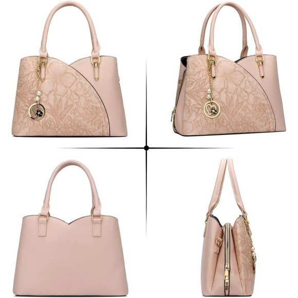 Women’s Pink Triple Compartment Satchel Fashion Top Handle Shoulder Bag - Picture 4 of 6